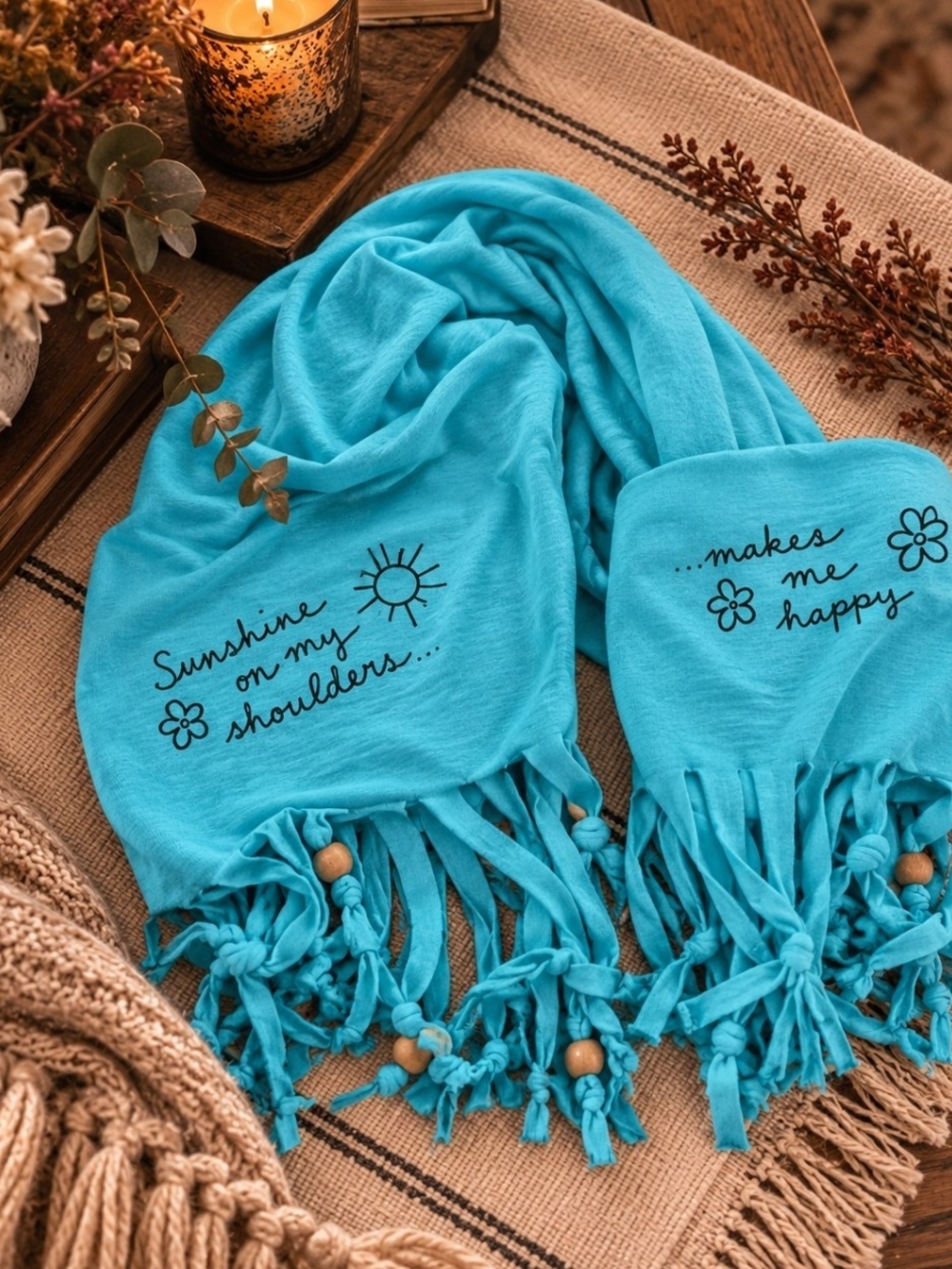 Natural Life ! LAST ONE ! Beaded Fringe Scarf Song Lyrics Boho Fall